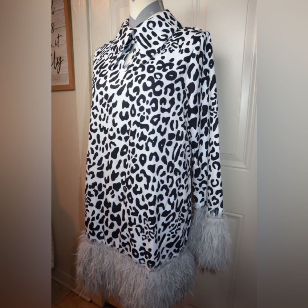 Shein Lune Leopard Print Contrast Fuzzy Trim Dres… - image 2